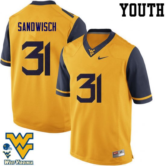 Youth West Virginia Mountaineers NCAA #31 Zach Sandwisch Gold Authentic Nike Stitched College Football Jersey GN15T33VV